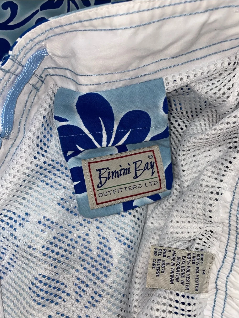 Bimini Bay Blue Hawaiian Floral Swim Trunks Mesh Lined Size Medium